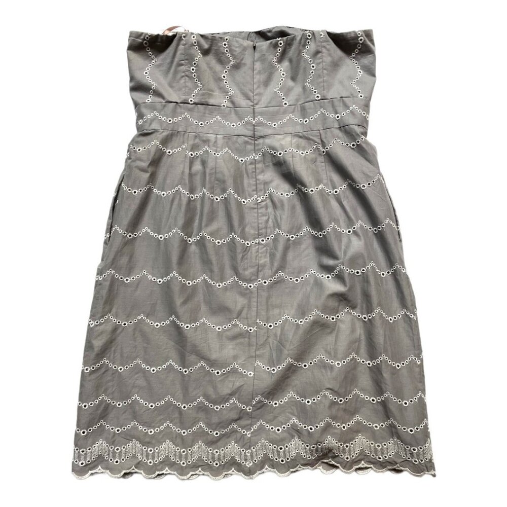 J.Crew Size 12 Gray White Strapless Eyelet 100% Cotton Mini Dress - Picture 5 of 5